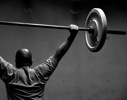 Barbell shoulder press — strongmen style