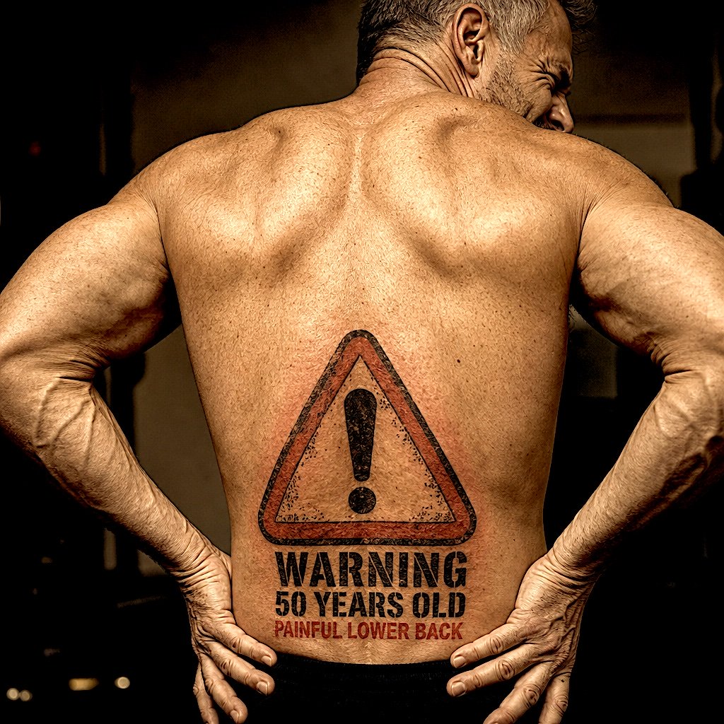 Over-50 trainee clutching a painful lower back — strength training with back pain after 50